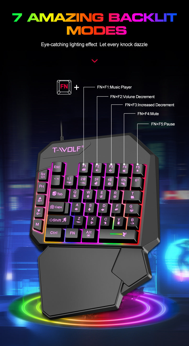 Clavier Thunderwolf T19 à une main, Gun God Throne, clavier de jeu pour gaucher, sensation mécanique