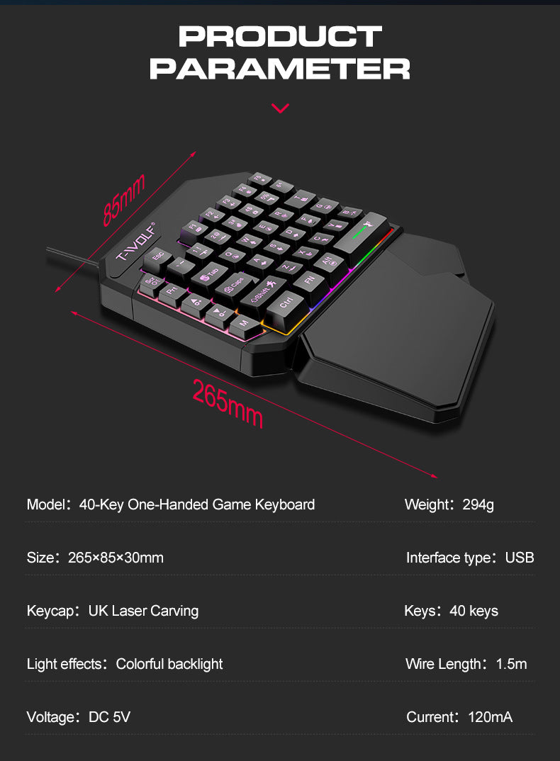 Clavier Thunderwolf T19 à une main, Gun God Throne, clavier de jeu pour gaucher, sensation mécanique