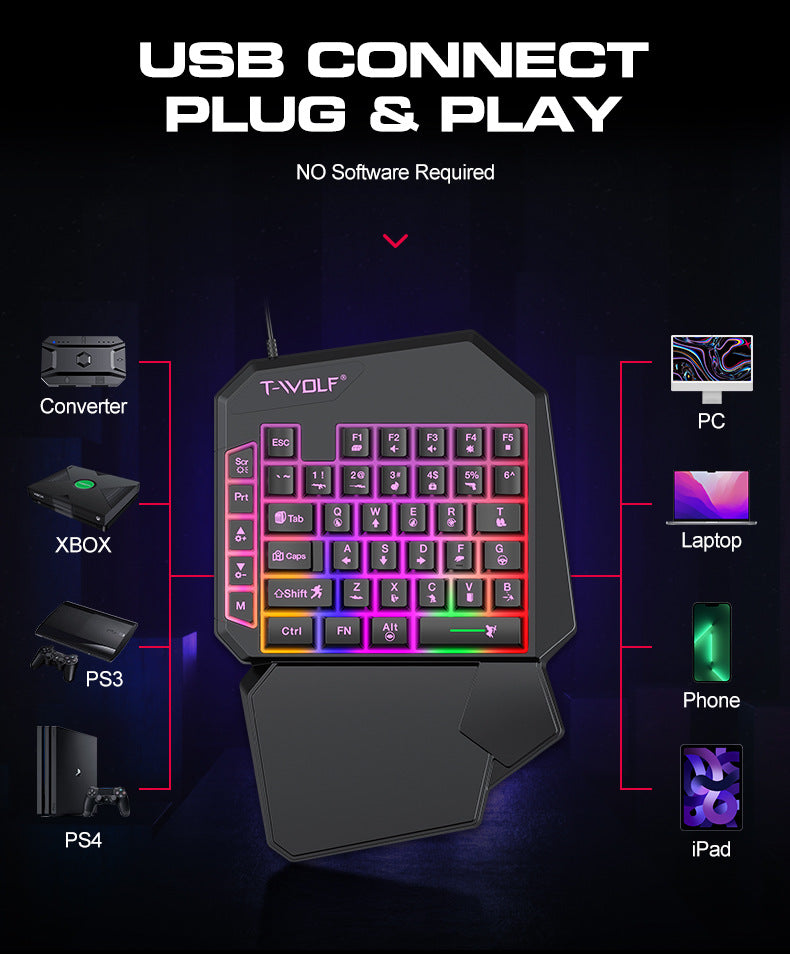 Clavier Thunderwolf T19 à une main, Gun God Throne, clavier de jeu pour gaucher, sensation mécanique