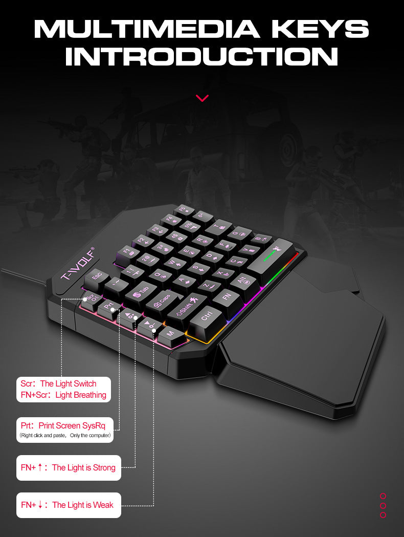 Clavier Thunderwolf T19 à une main, Gun God Throne, clavier de jeu pour gaucher, sensation mécanique